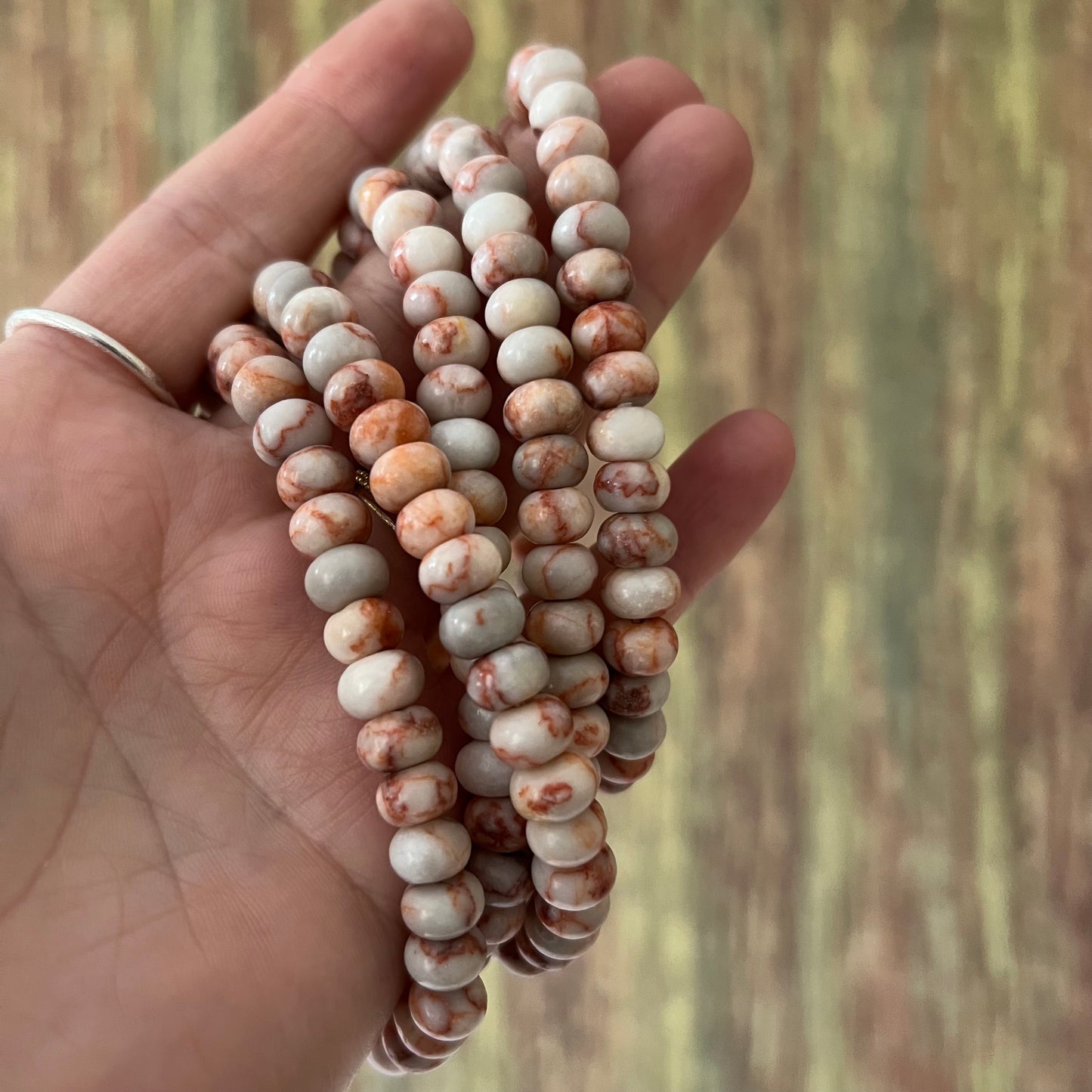 Armband Seidenjaspis – natürliche 5x8 mm Edelsteinperlen, ca. 18 cm