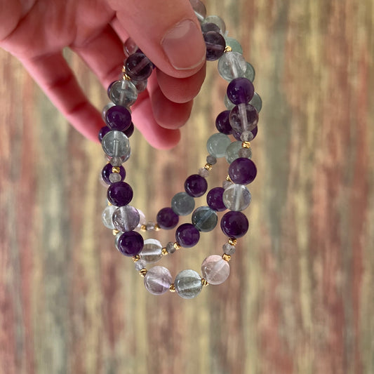 Prüfungshelfer Armband – | Fluorit mit Amethyst und Labradorit