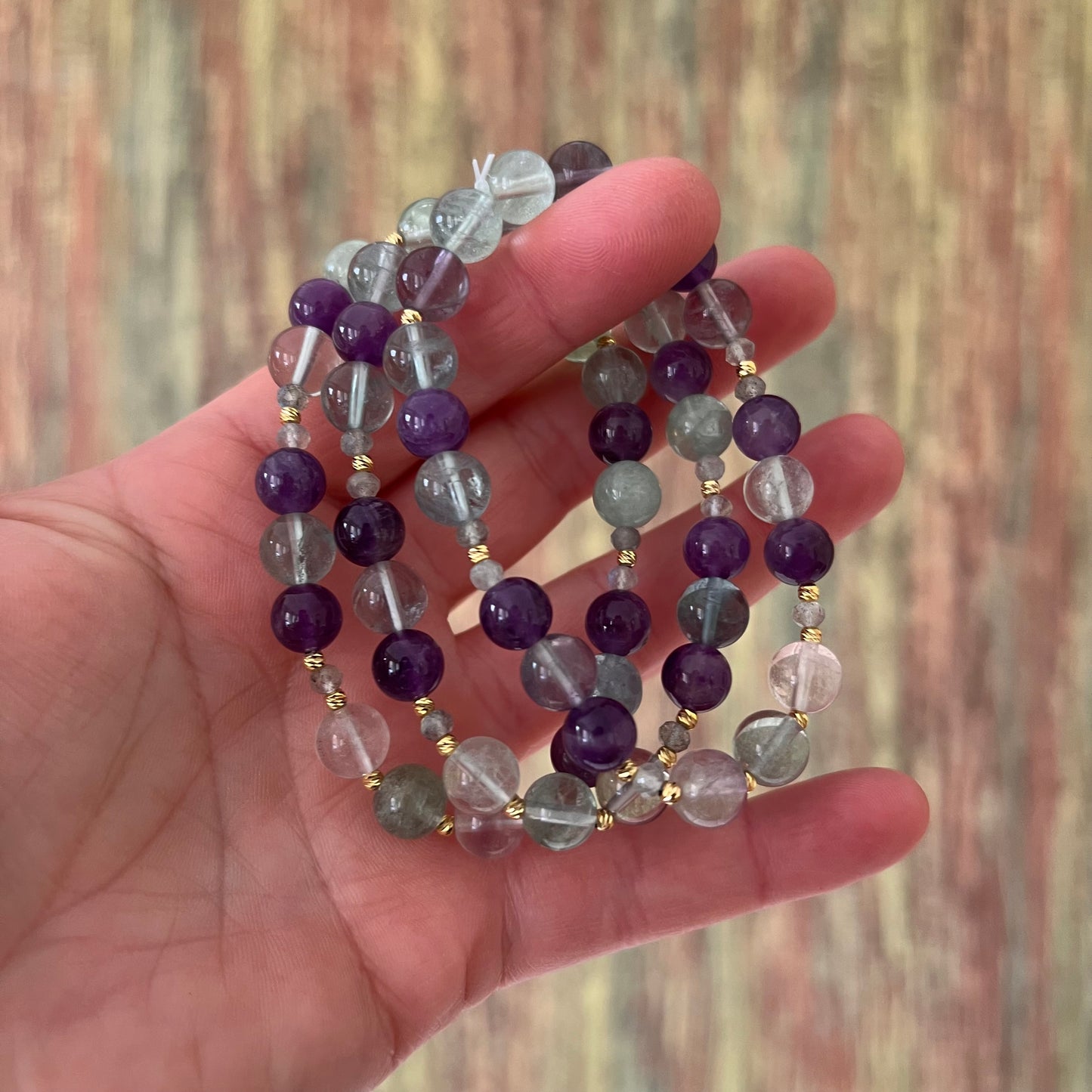 Prüfungshelfer Armband – | Fluorit mit Amethyst und Labradorit