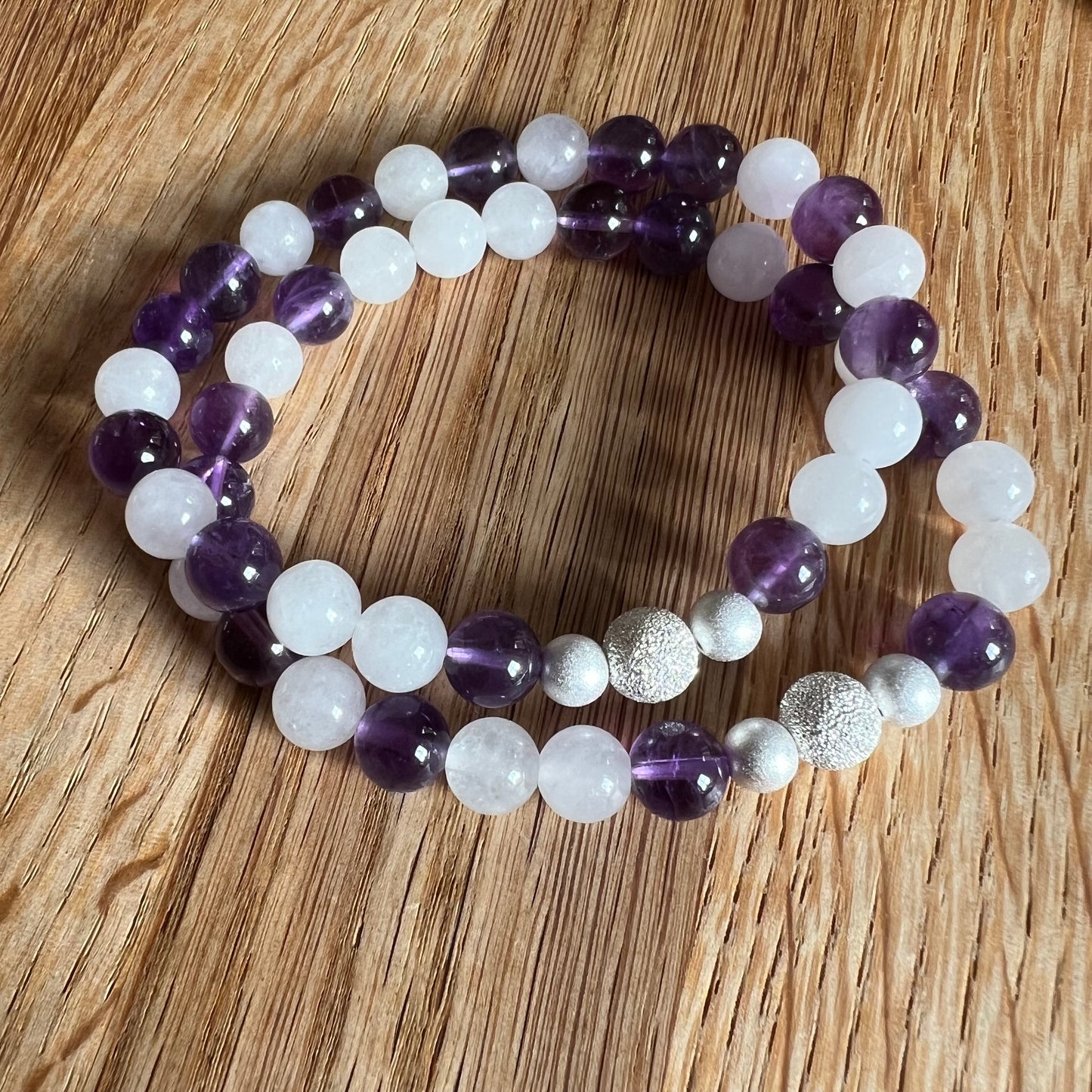 Mondstein & Amethyst – Edelsteinarmband mit diamantierter Silberperle - Armband