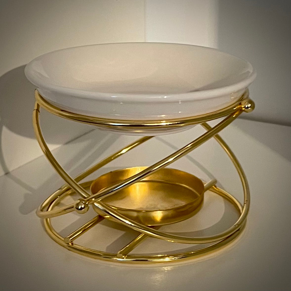 Duftlampe / Wachsschmelzer "Gold" mit Keramikschale