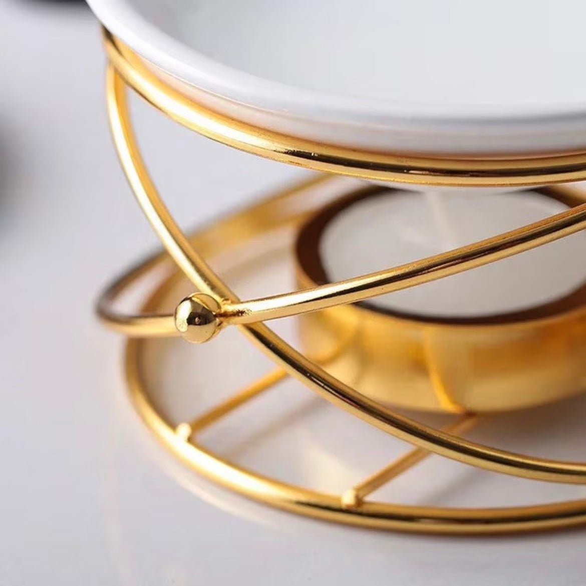 Duftlampe / Wachsschmelzer "Gold" mit Keramikschale