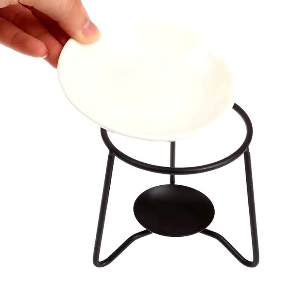 Duftlampe / Wachsschmelzer "schwarz" mit Keramikschale / hoch