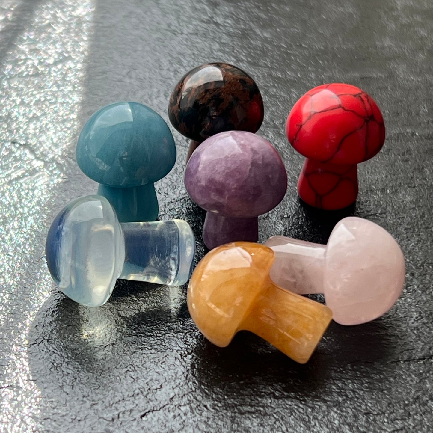 Edelstein-Pilze – Set mit 5 unterschiedlichen Pilzen / Microlandschaft