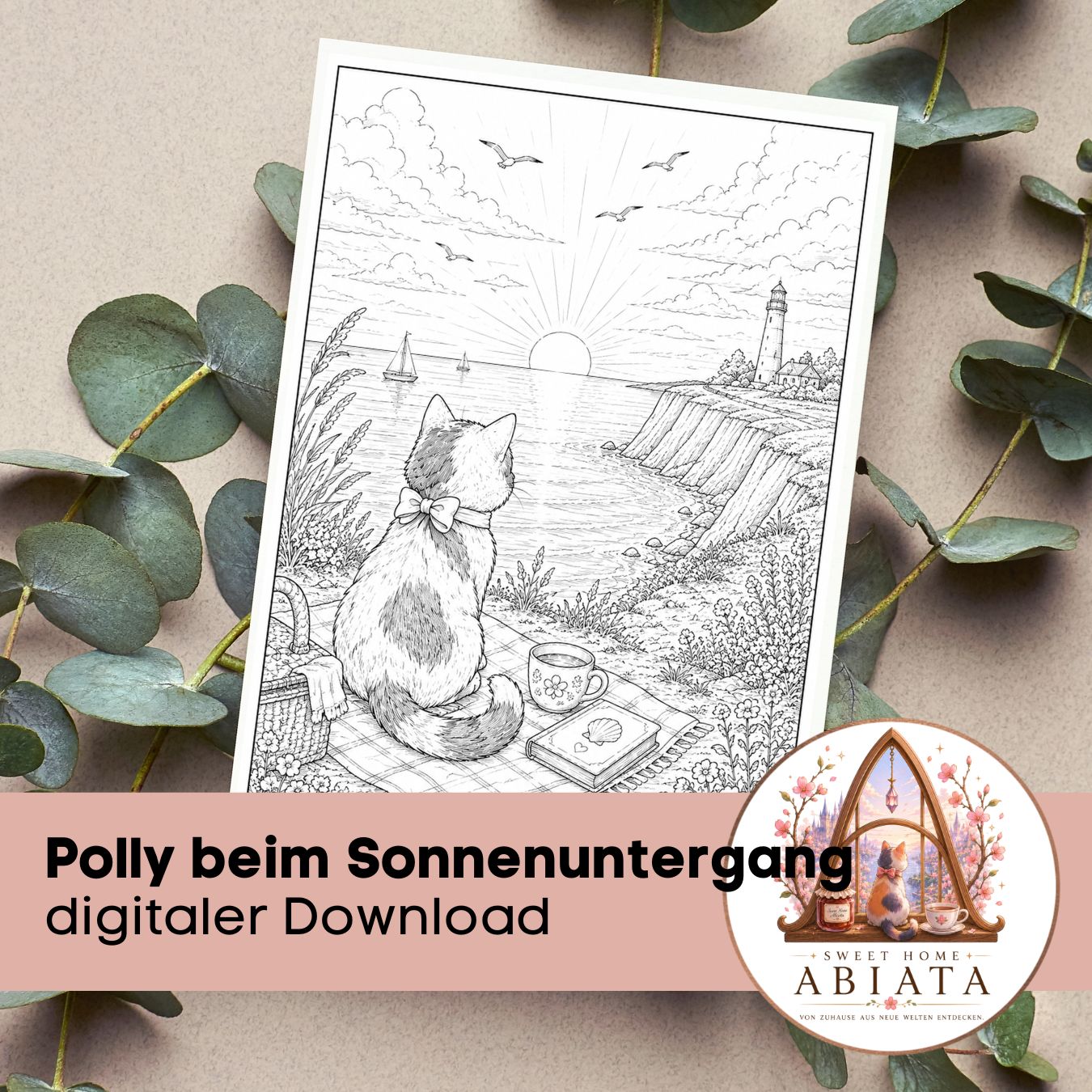 Polly beim Sonnenuntergang- Ausmalbild (A4) - digitaler Download als PDF und PNG