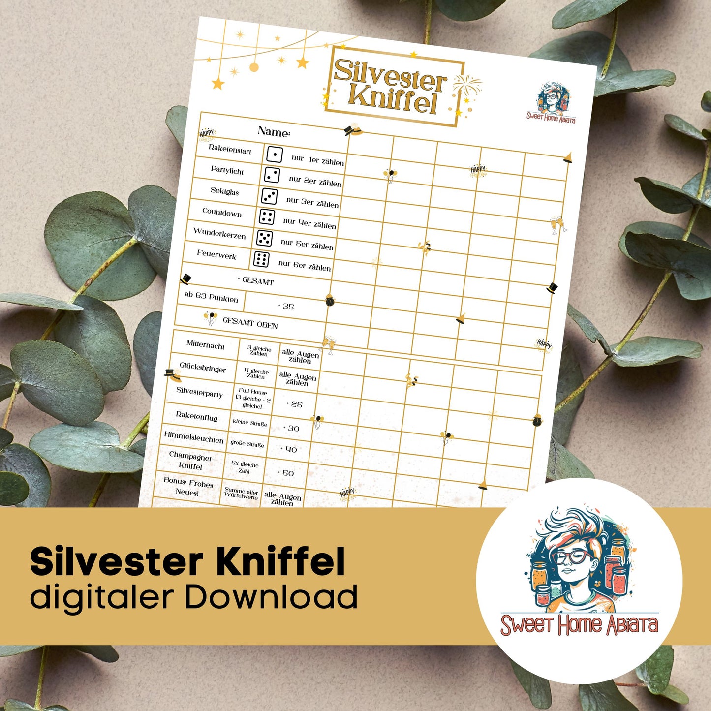 Silvester Kniffel - digitale Vorlage