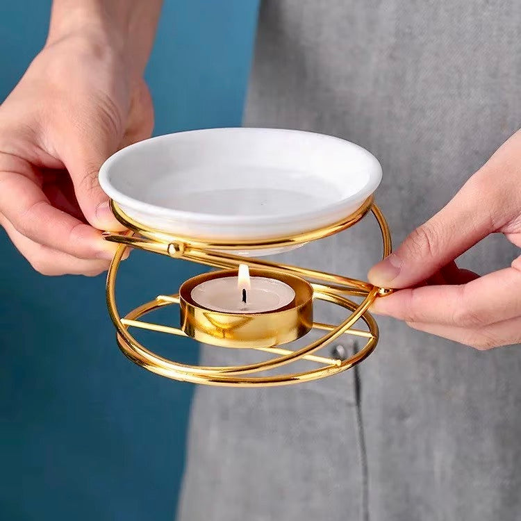 Duftlampe / Wachsschmelzer "Gold" mit Keramikschale
