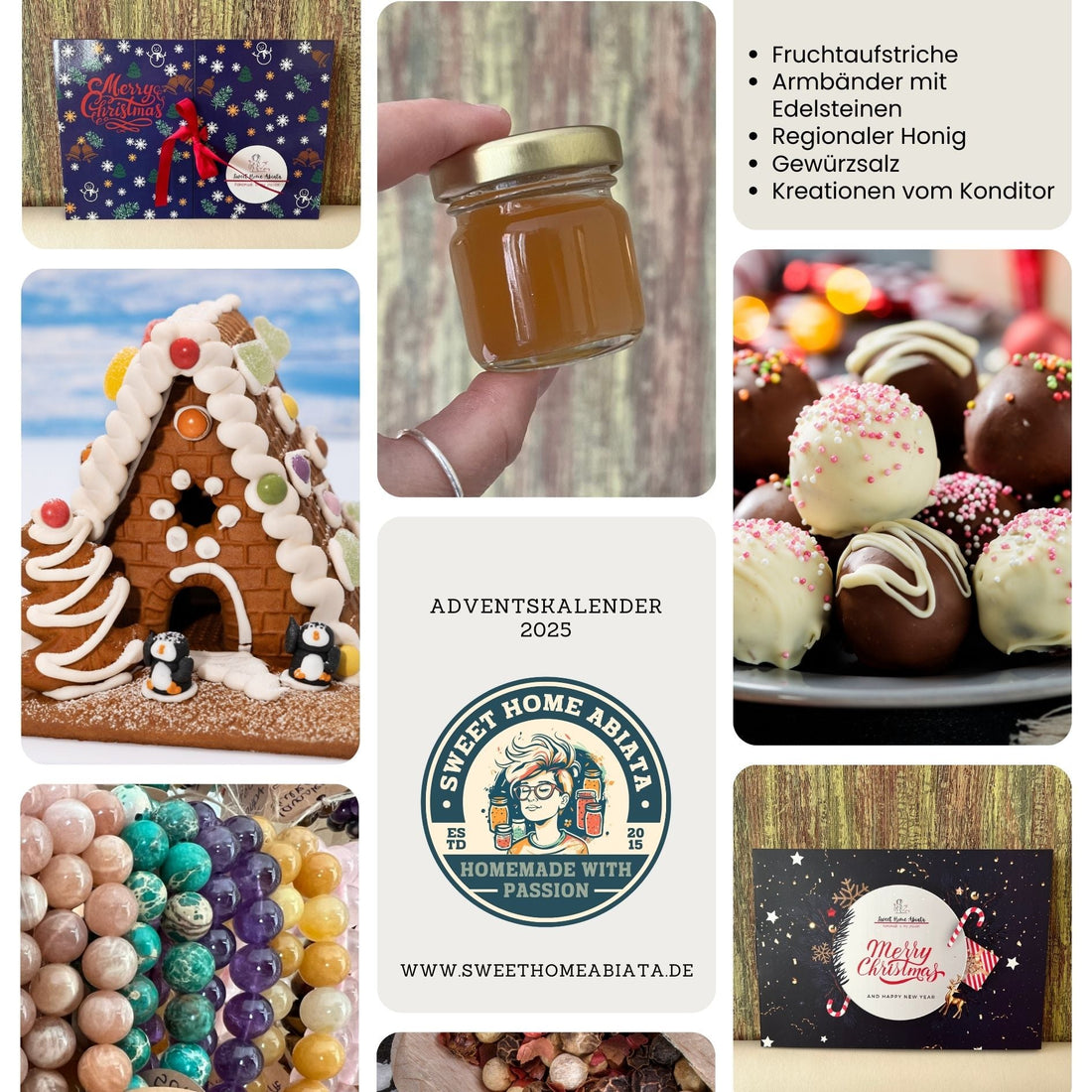 Adventskalender 2025 von Sweet Home Abiata aus Zwickau – gefüllt mit regionalen Spezialitäten wie Marmelade, Honig, Schmuck und Duftwachs