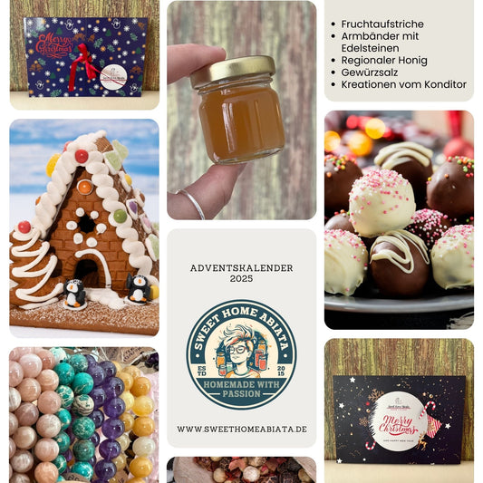 Adventskalender 2025 von Sweet Home Abiata aus Zwickau – gefüllt mit regionalen Spezialitäten wie Marmelade, Honig, Schmuck und Duftwachs