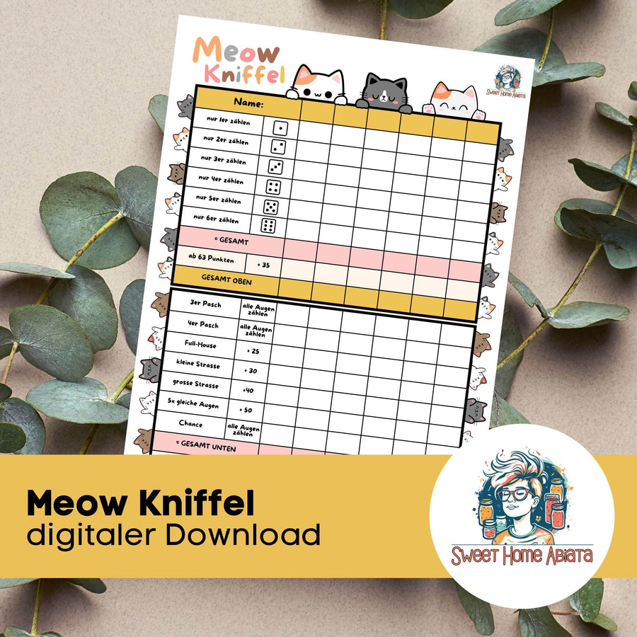 Unsere Meow-Kniffel-Vorlage zum download steht in den Sartlöchern