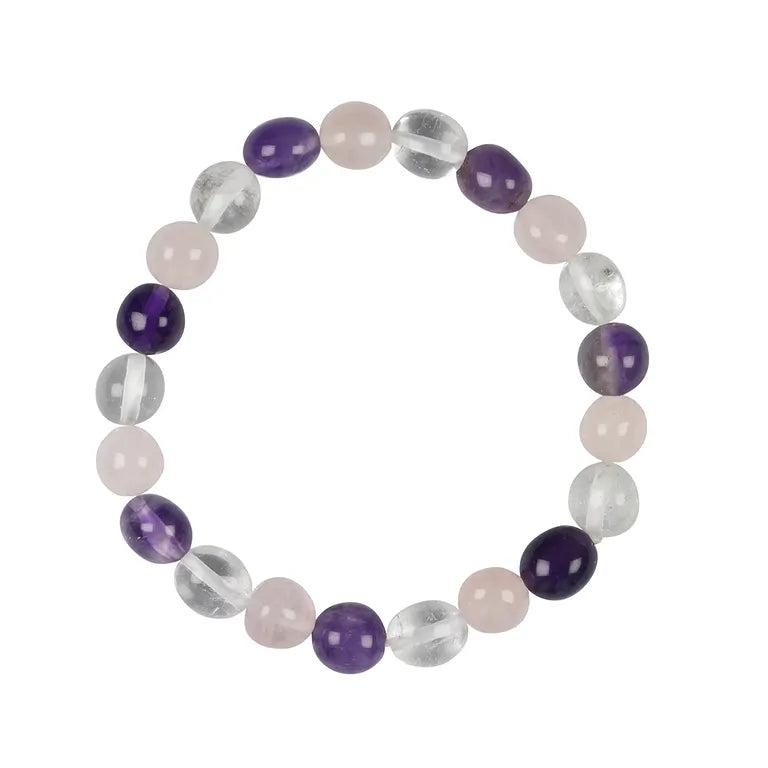Amethyst, Bergkristall & Rosenquarz – Nugget Armband 10–12 mm, ca. 18 cm