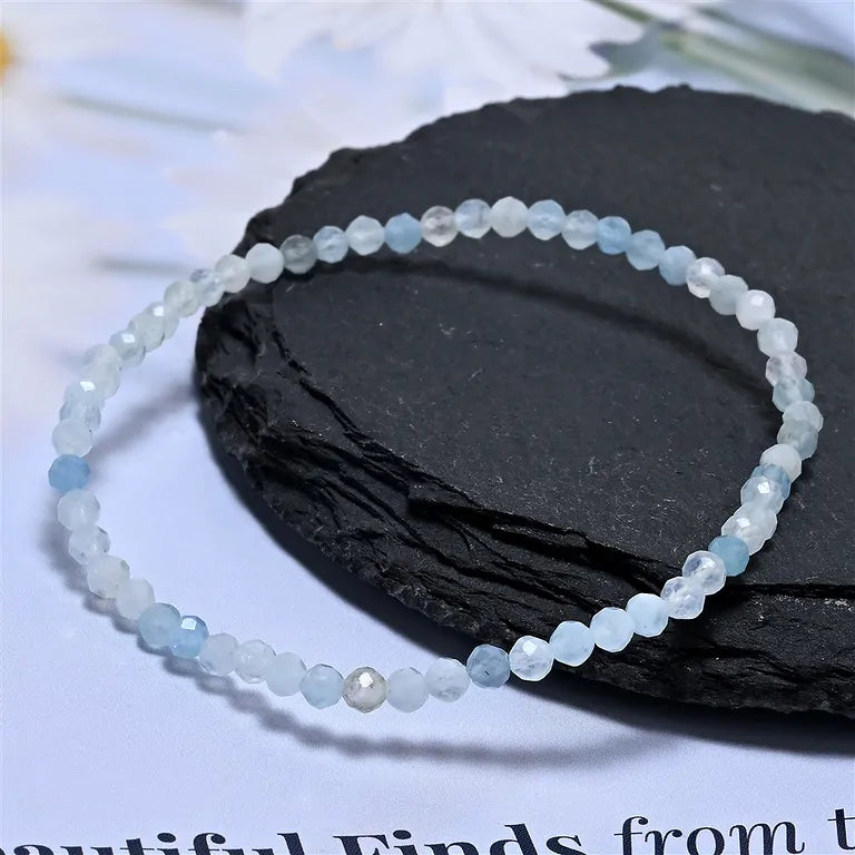 Aquamarin-Armband – 3 mm Kugeln facettiert