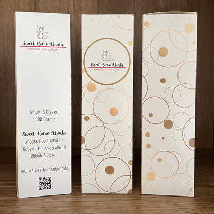 Schmuckkarton für 3x100 Gramm Gläser (Leerverpackung) - GOLDENE KREISE