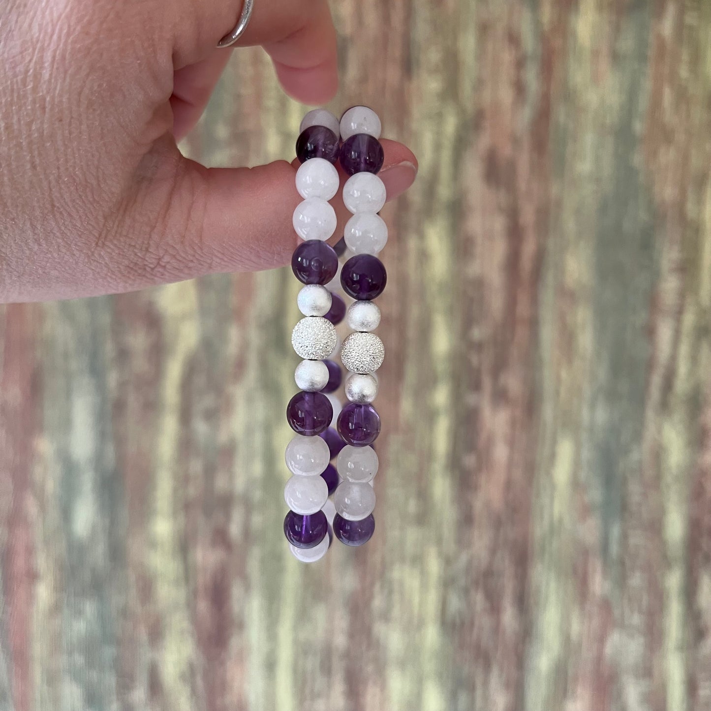 Mondstein & Amethyst – Edelsteinarmband mit diamantierter Silberperle - Armband