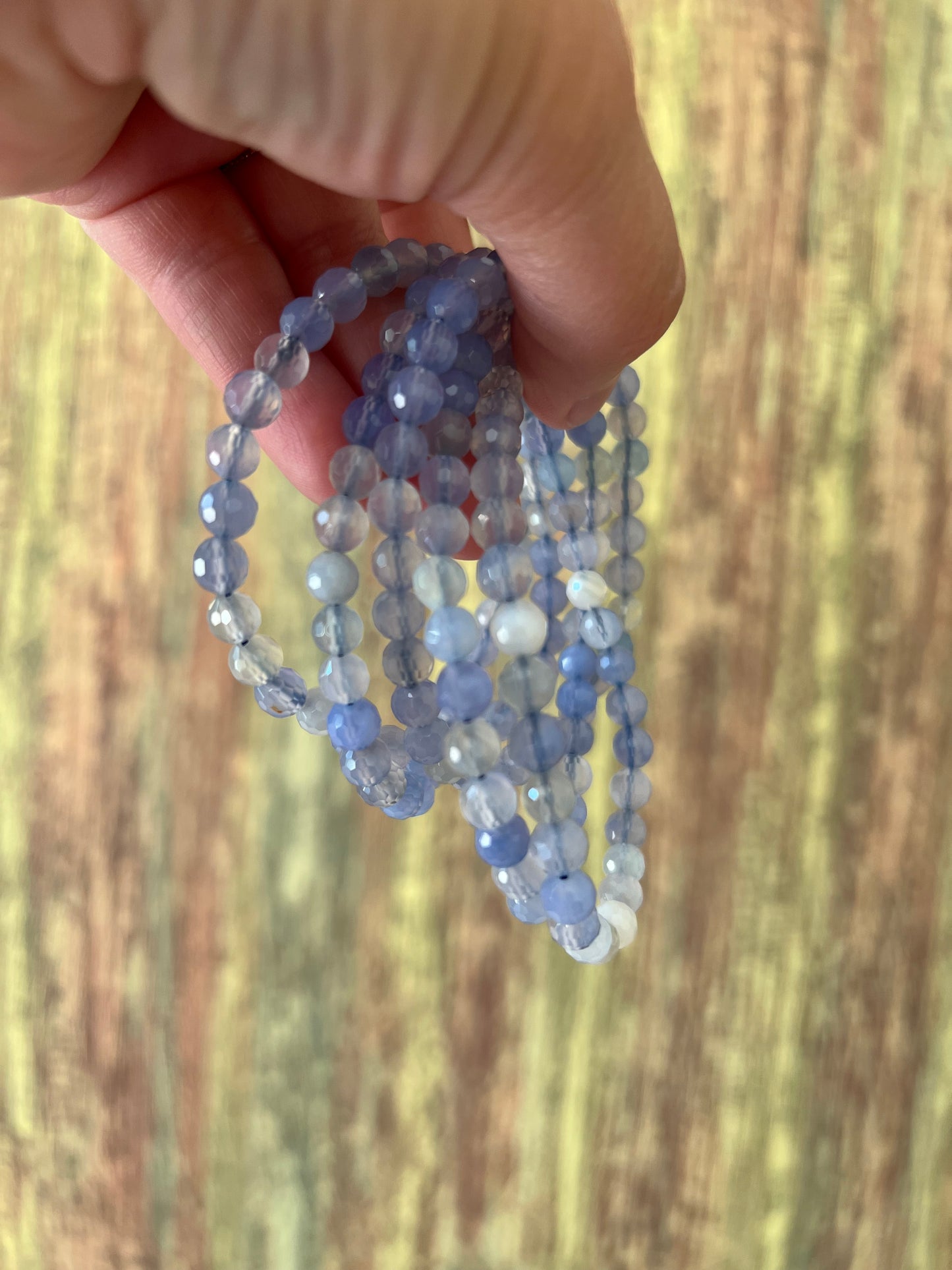 Armband Blau Achat – polierte 6 mm Edelsteinperlen, ca. 18 cm