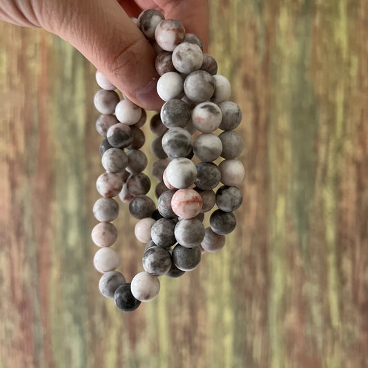 Armband Pink Zebra Jaspis – matt, 10 mm Edelsteinperlen, ca. 18 cm