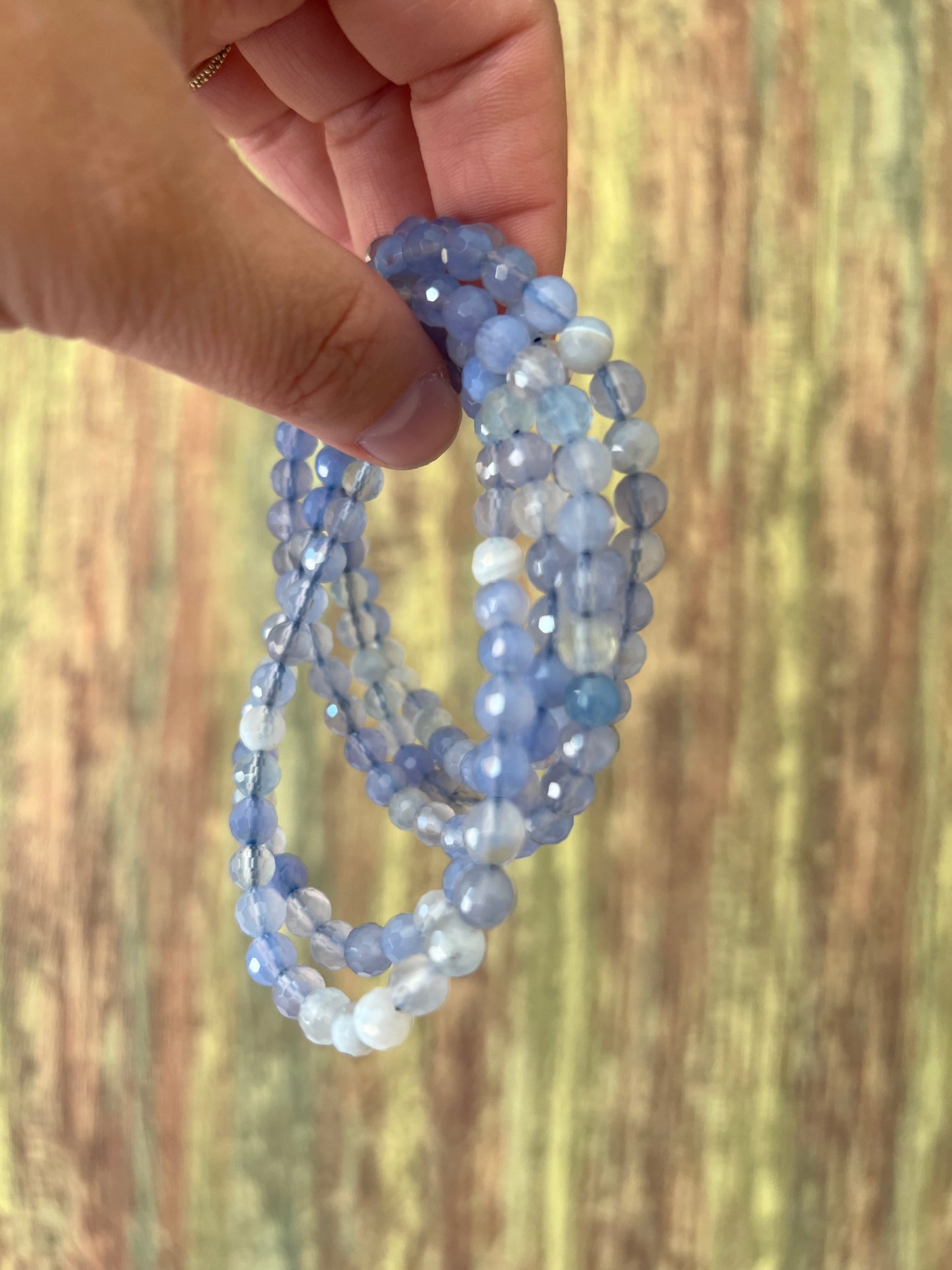 Armband Blau Achat – polierte 6 mm Edelsteinperlen, ca. 18 cm