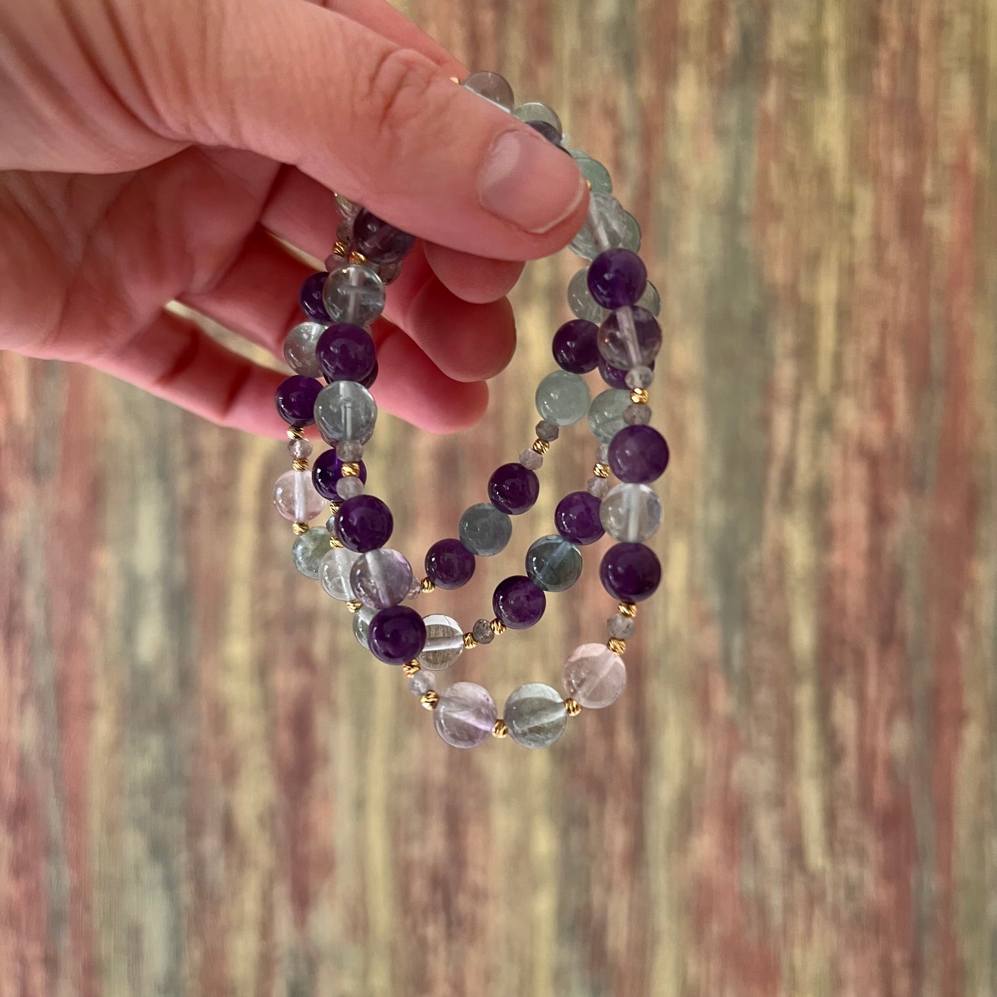 Prüfungshelfer Armband – | Fluorit mit Amethyst und Labradorit
