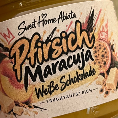 Pfirsich · Maracuja · Weiße Schokolade - Fruchtaufstrich 100 Gramm