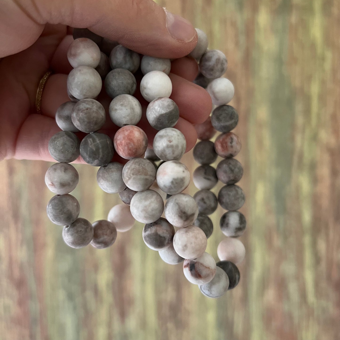 Armband Pink Zebra Jaspis – matt, 10 mm Edelsteinperlen, ca. 18 cm