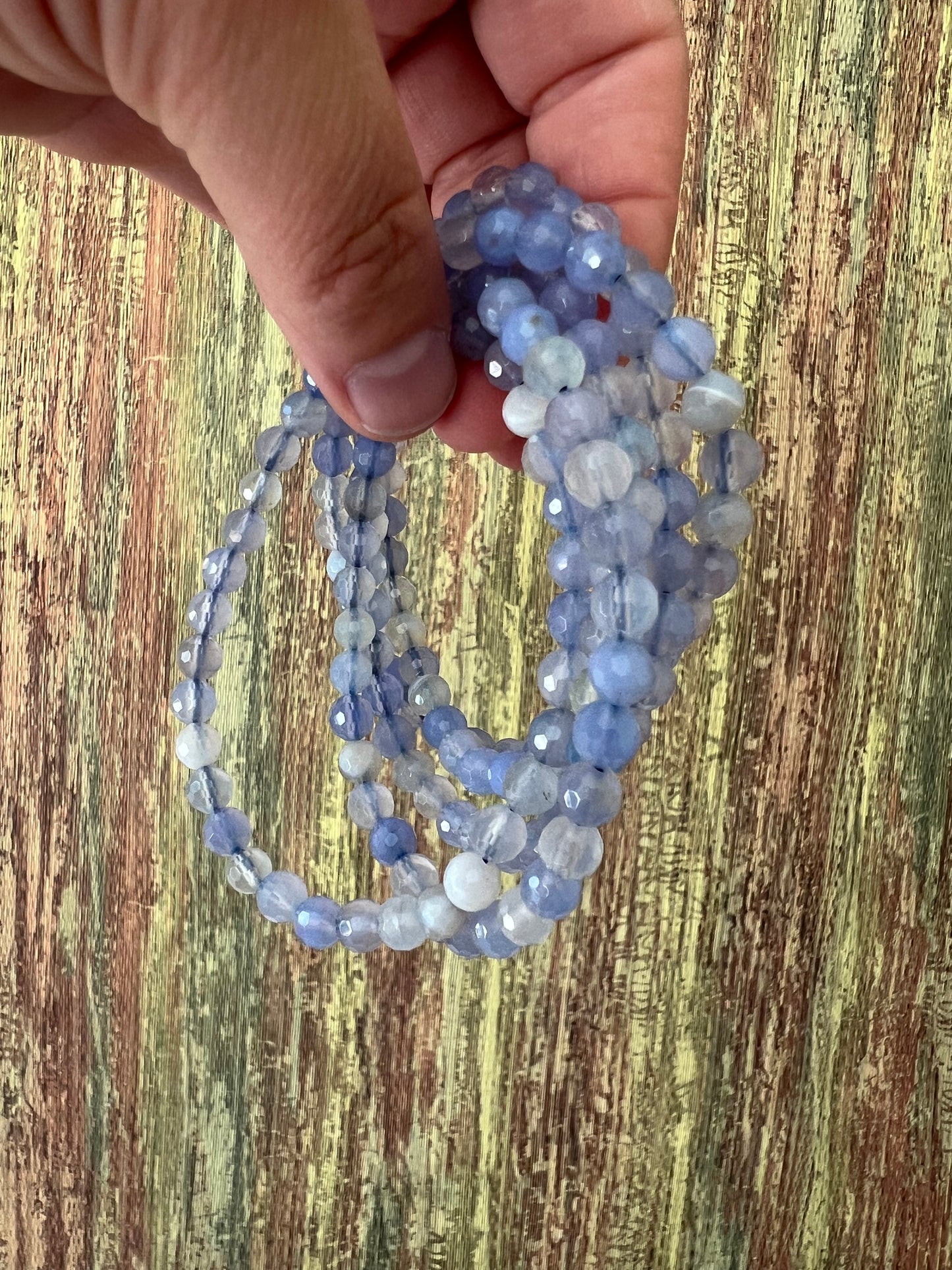 Armband Blau Achat – polierte 6 mm Edelsteinperlen, ca. 18 cm