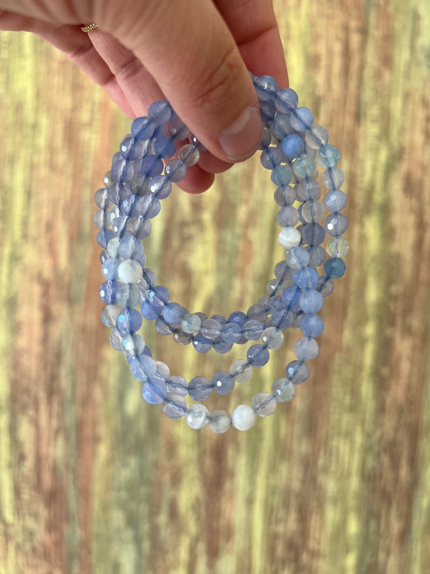 Armband Blau Achat – polierte 6 mm Edelsteinperlen, ca. 18 cm