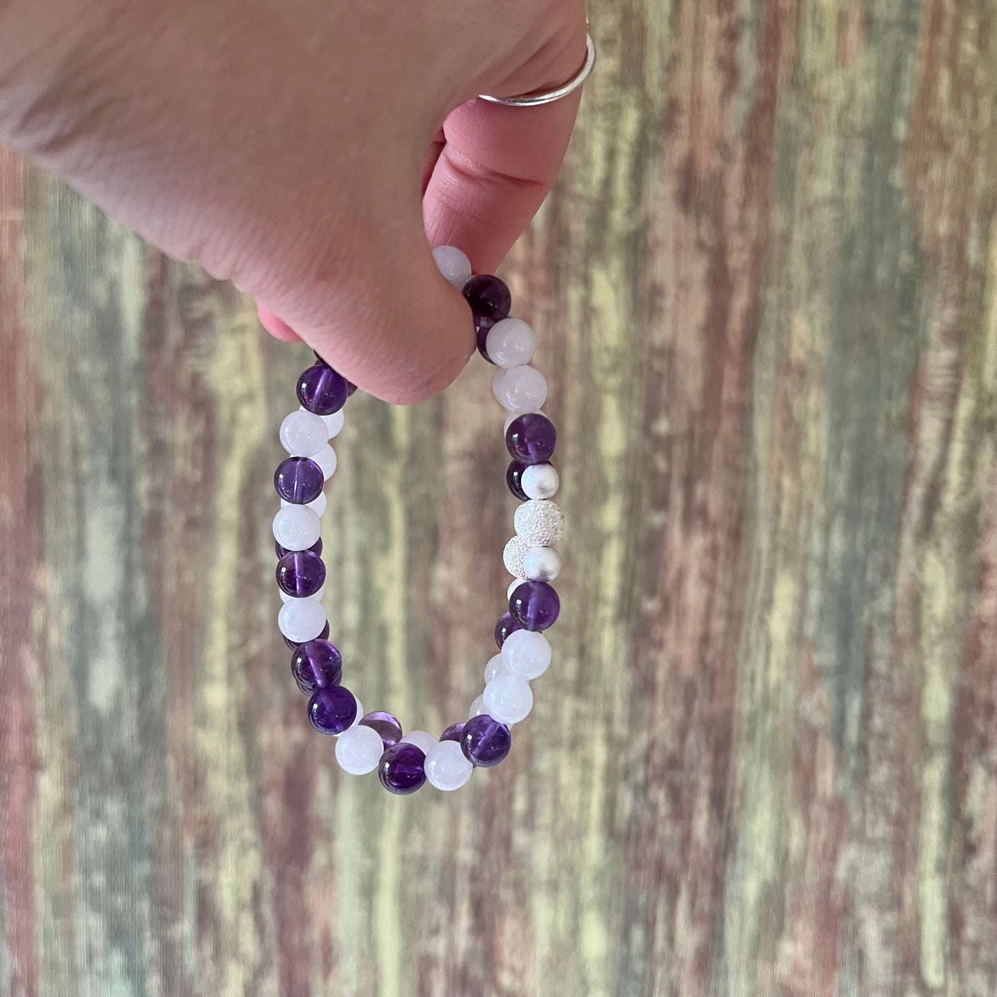 Mondstein & Amethyst – Edelsteinarmband mit diamantierter Silberperle - Armband