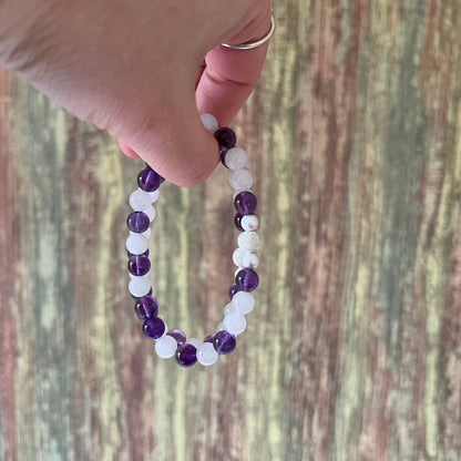 Mondstein & Amethyst mit diamantierter Silberperle - Armband