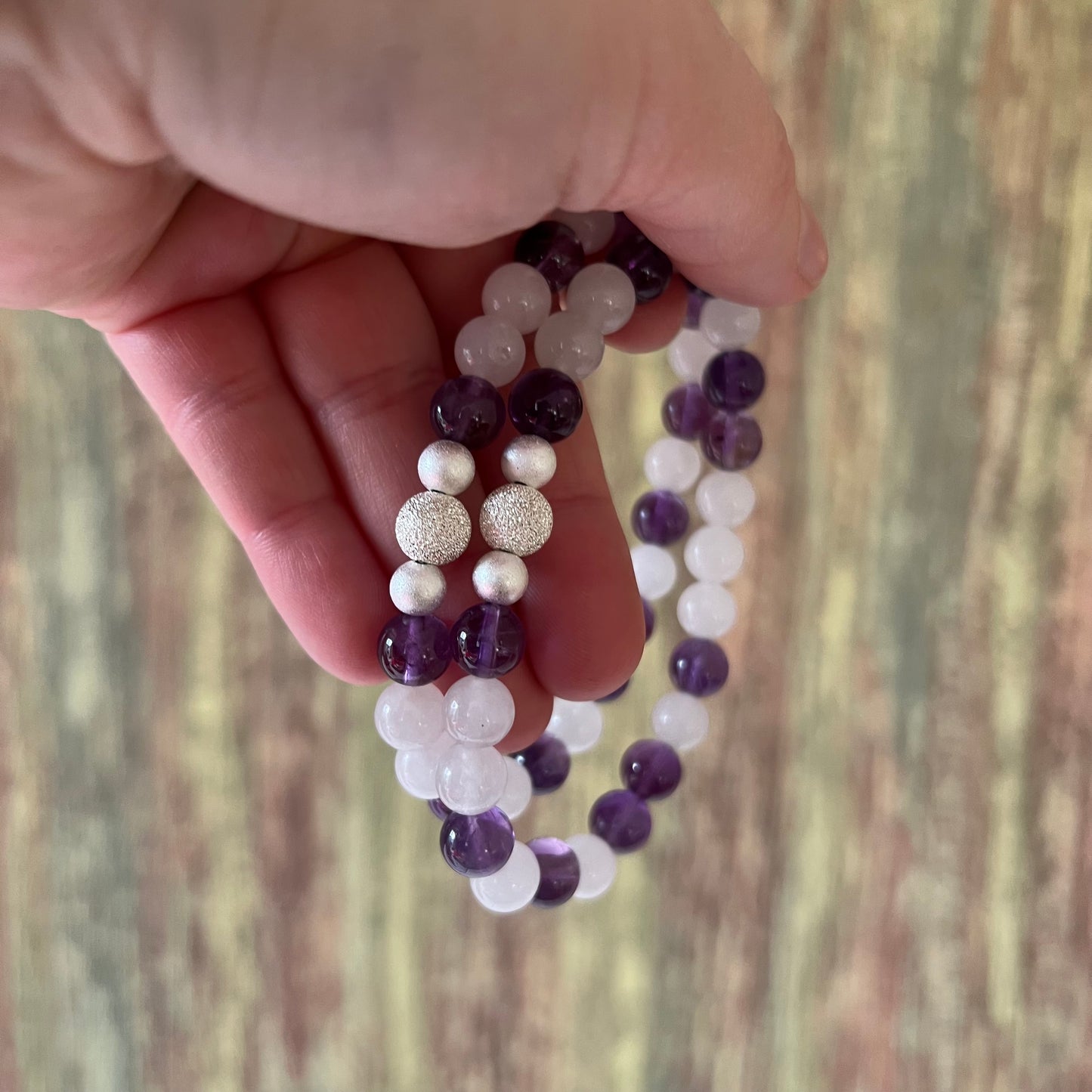 Mondstein & Amethyst – Edelsteinarmband mit diamantierter Silberperle - Armband