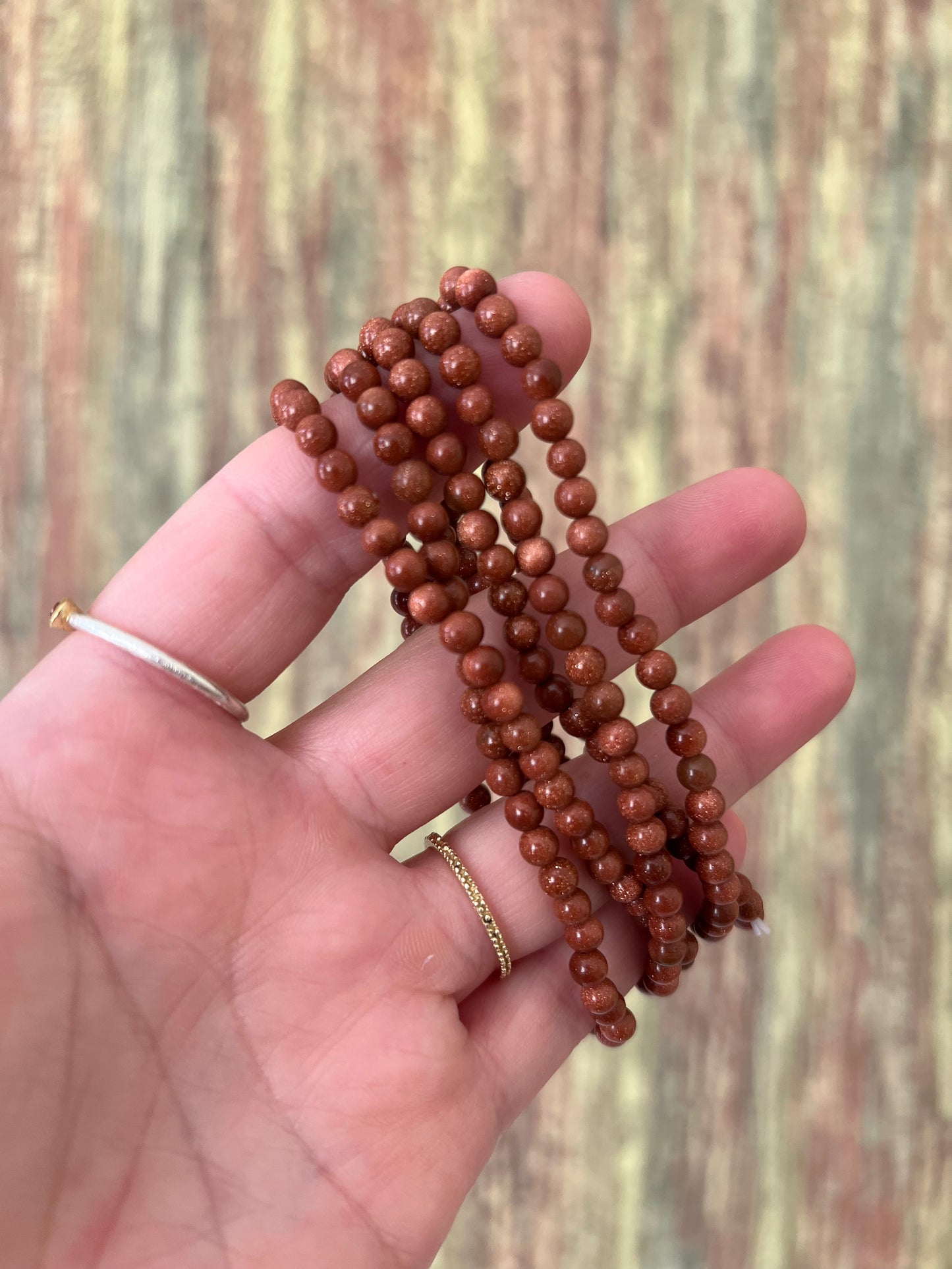 Armband goldener Sandstein – funkelnde 4 mm Edelsteinperlen, ca. 18 cm