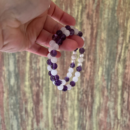 Mondstein & Amethyst mit diamantierter Silberperle - Armband