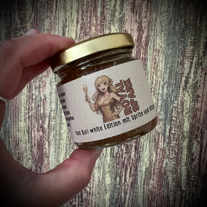 Royal Spark – Red Bull® White Edition Kokos-Blaubeere mit Sprite & Glitzer -Gelee - 100 Gramm