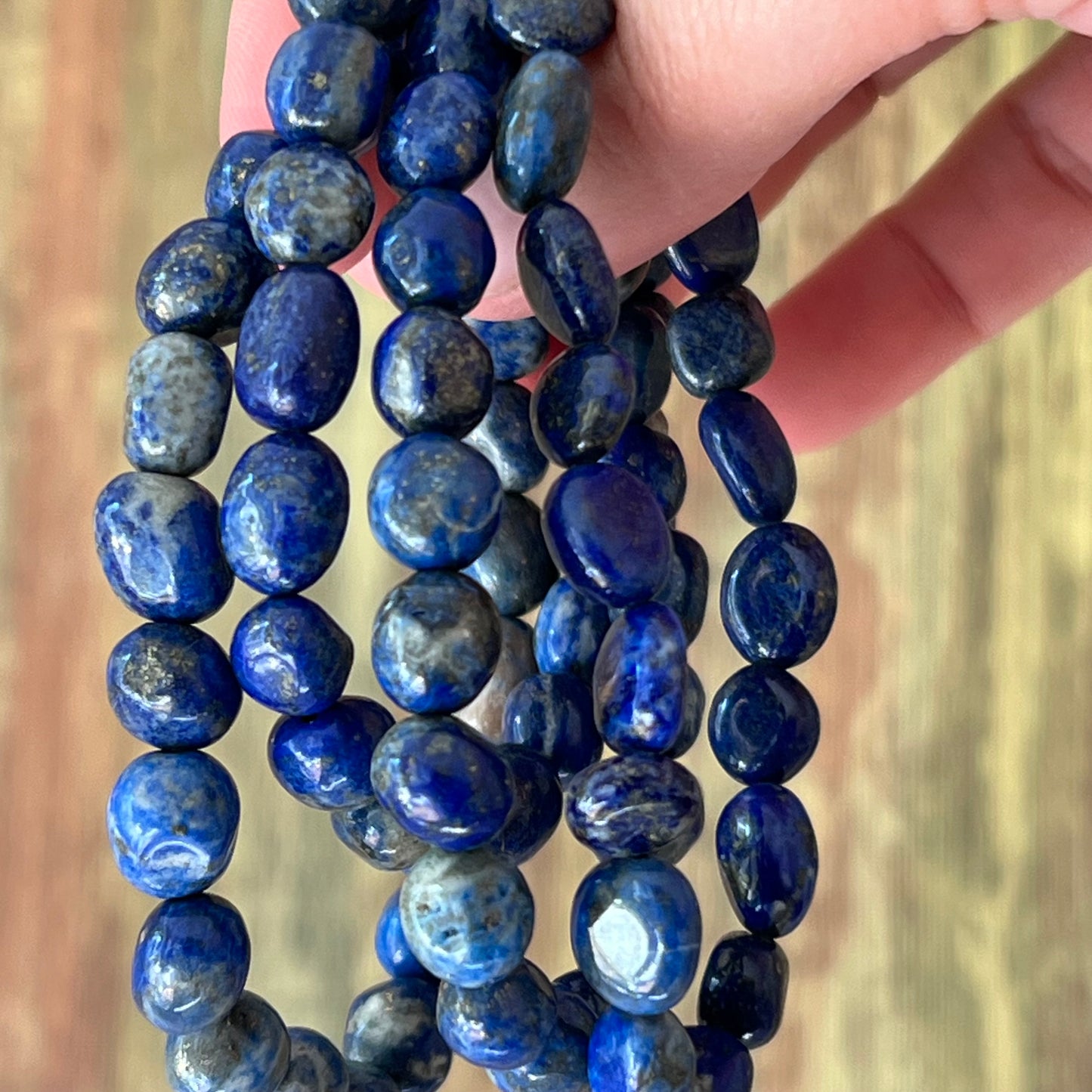 Lapis Lazuli Armband – flache Nuggets 10–12 mm, ca. 19 cm