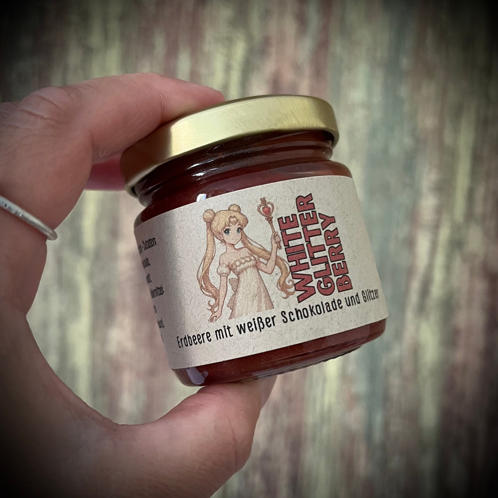 White Glitterberry – Erdbeere mit weißer Schokolade & Glitzer - Fruchtaufstrich - 100 Gramm