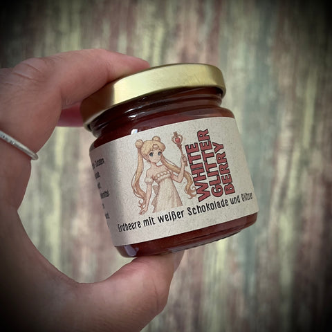 White Glitterberry – Erdbeere mit weißer Schokolade & Glitzer - Fruchtaufstrich - 100 Gramm