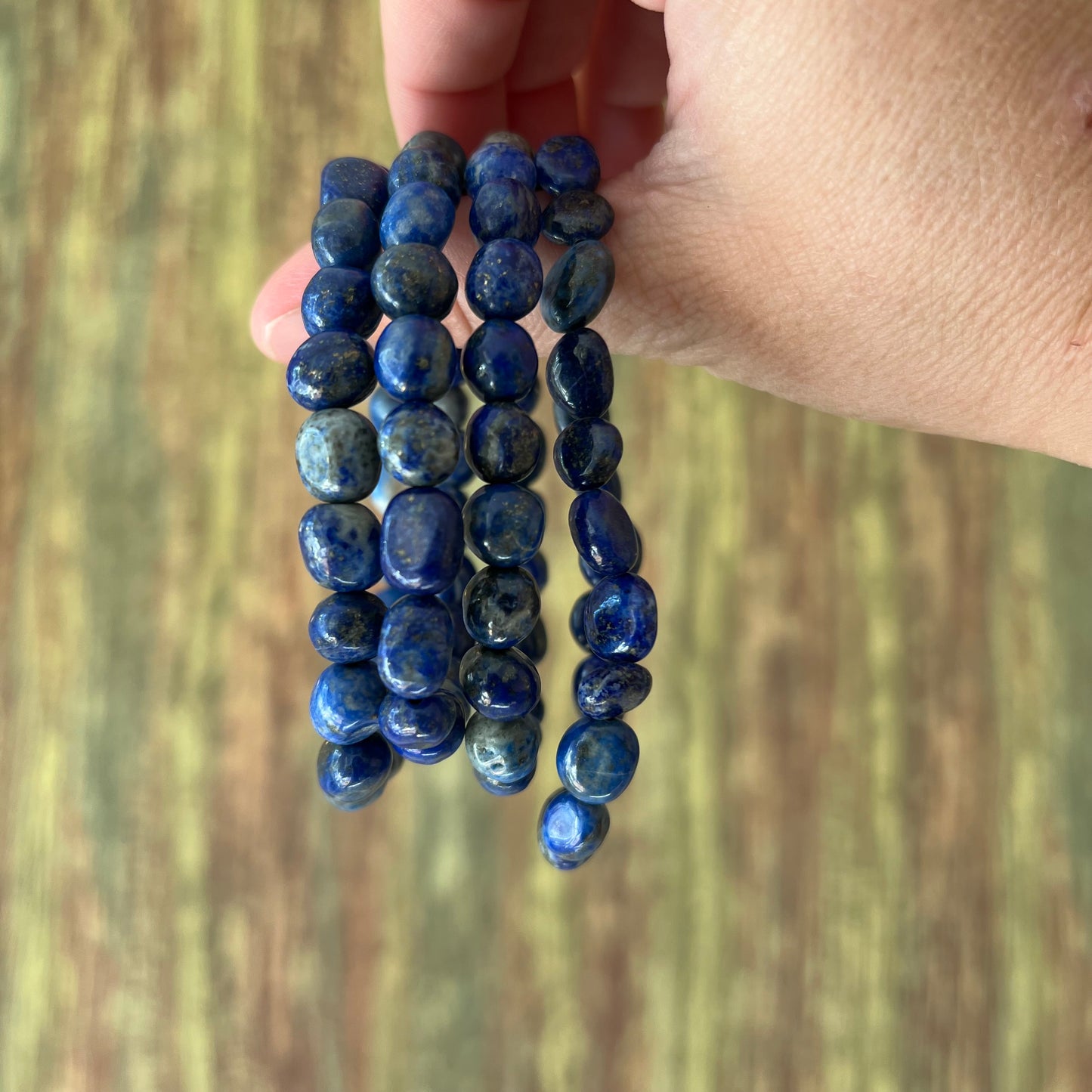 Lapis Lazuli Armband – flache Nuggets 10–12 mm, ca. 19 cm