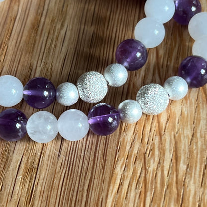 Mondstein & Amethyst mit diamantierter Silberperle - Armband