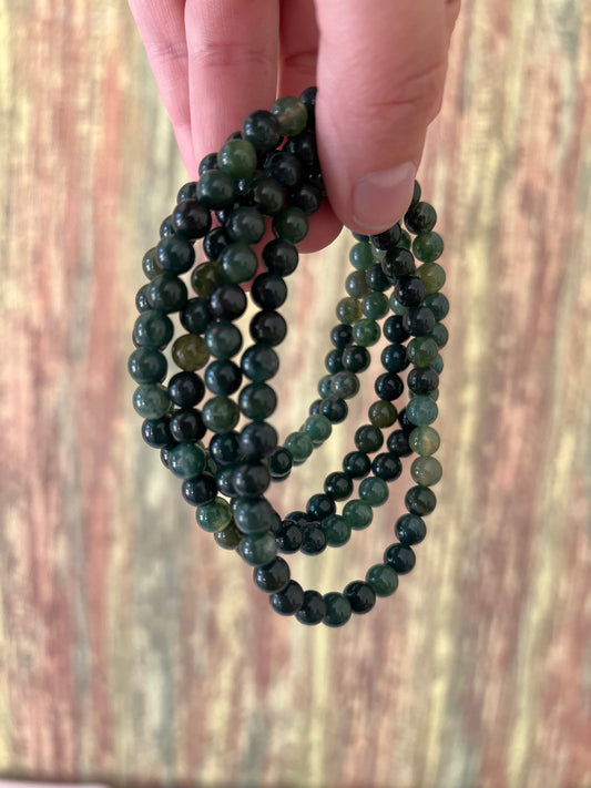 Armband Moosachat – polierte 6 mm Edelsteinperlen, ca. 18 cm