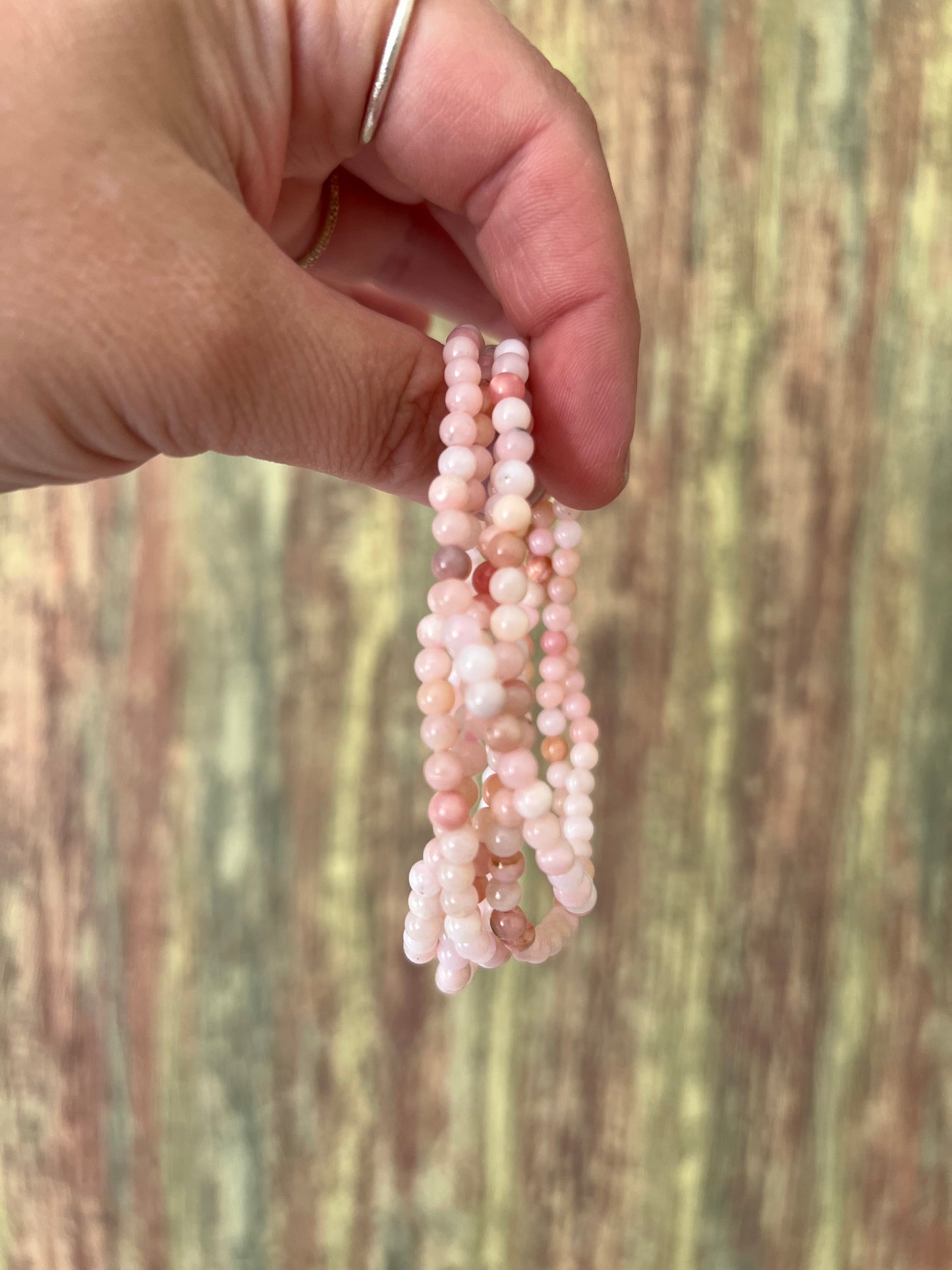 Armband Pink Opal – polierte 4 mm Edelsteinperlen, ca. 18 cm