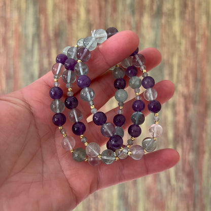 Prüfungshelfer Armband – | Fluorit mit Amethyst und Labradorit
