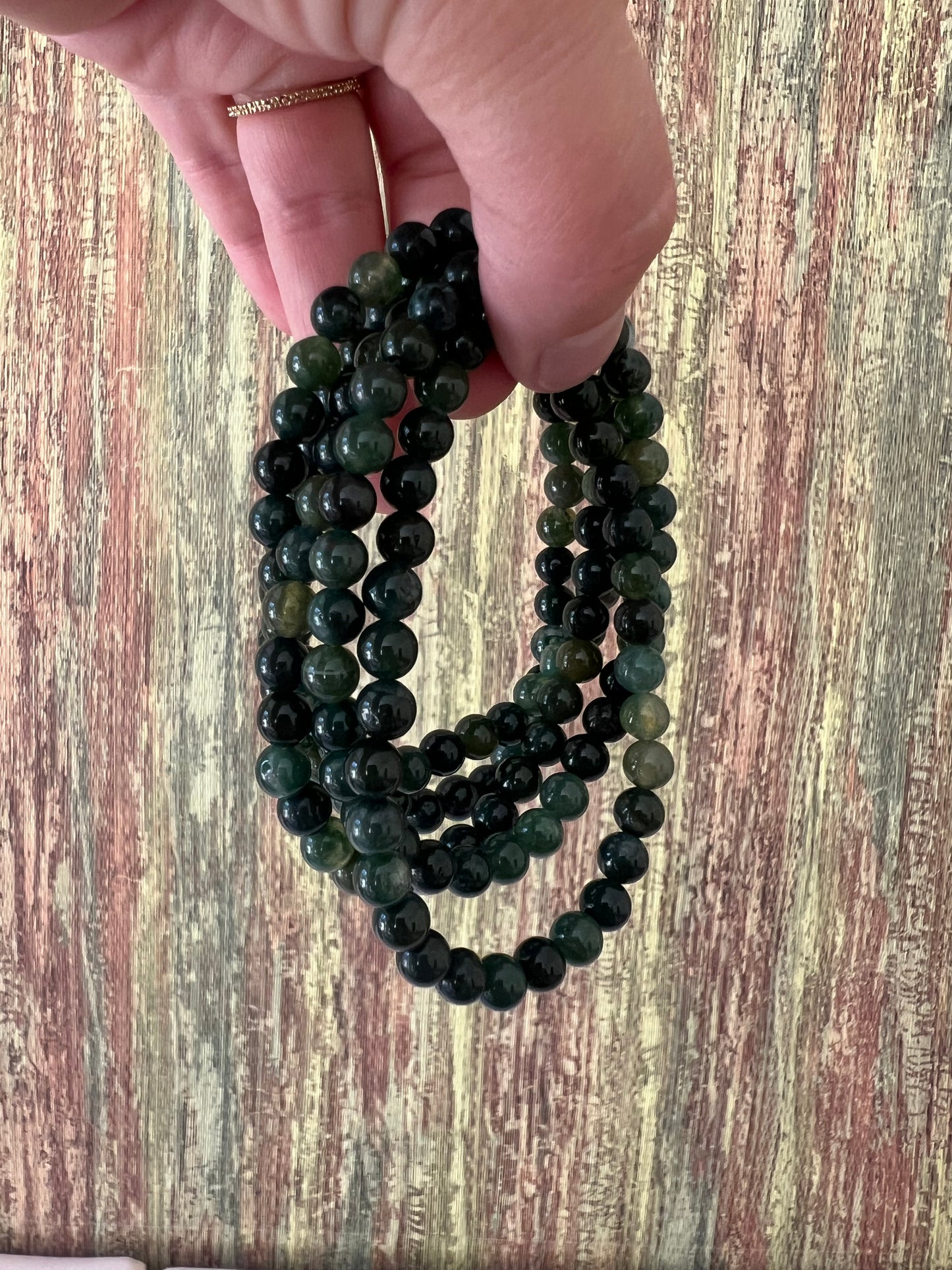 Armband Moosachat – polierte 6 mm Edelsteinperlen, ca. 18 cm