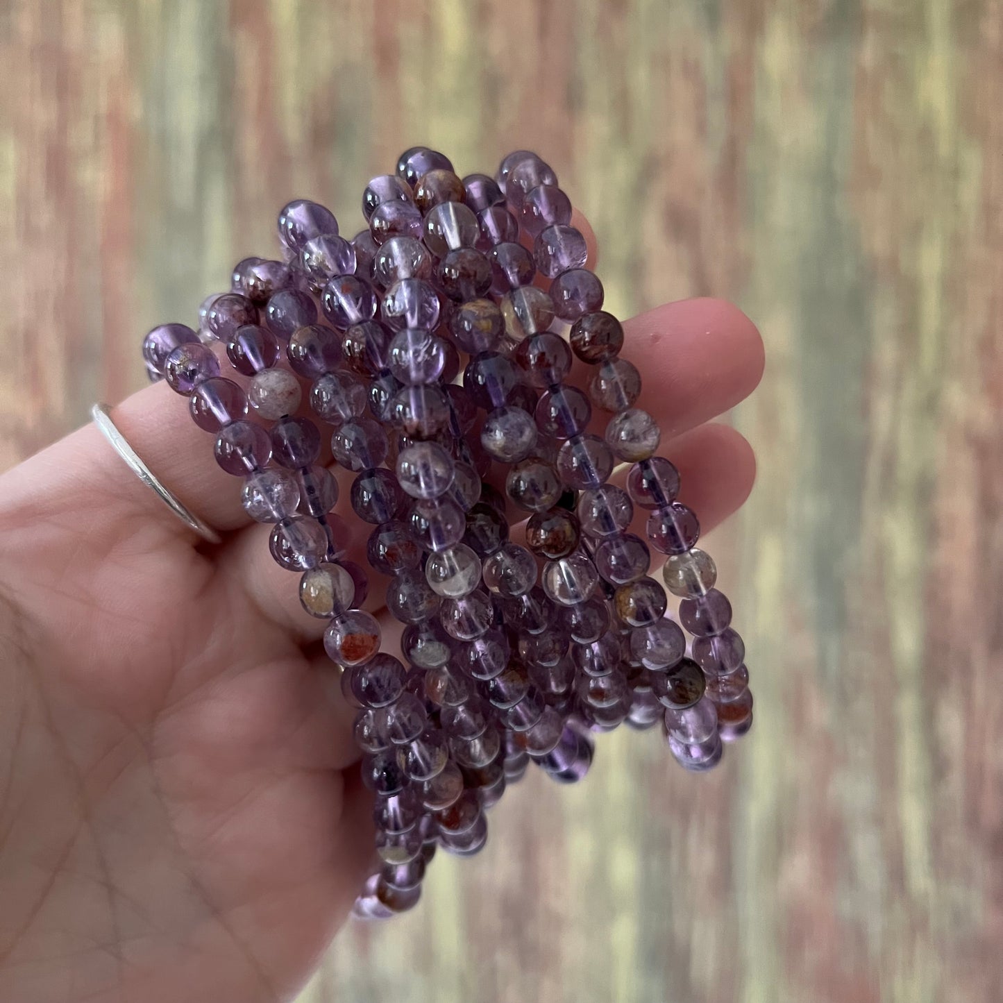 Armband Lodolith Quarz – polierte 6 mm Edelsteinperlen, ca. 18 cm