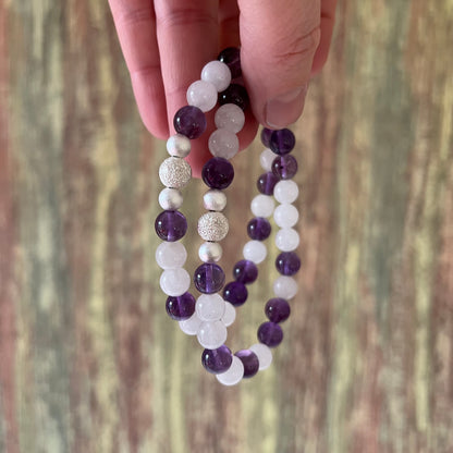 Mondstein & Amethyst mit diamantierter Silberperle - Armband