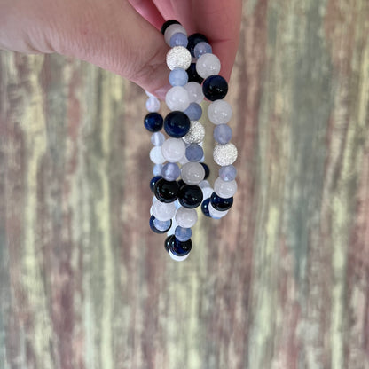 Mondstein, blauem Tigerauge und facettiertem Achat - Armband