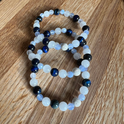 Mondstein, blauem Tigerauge und facettiertem Achat - Armband