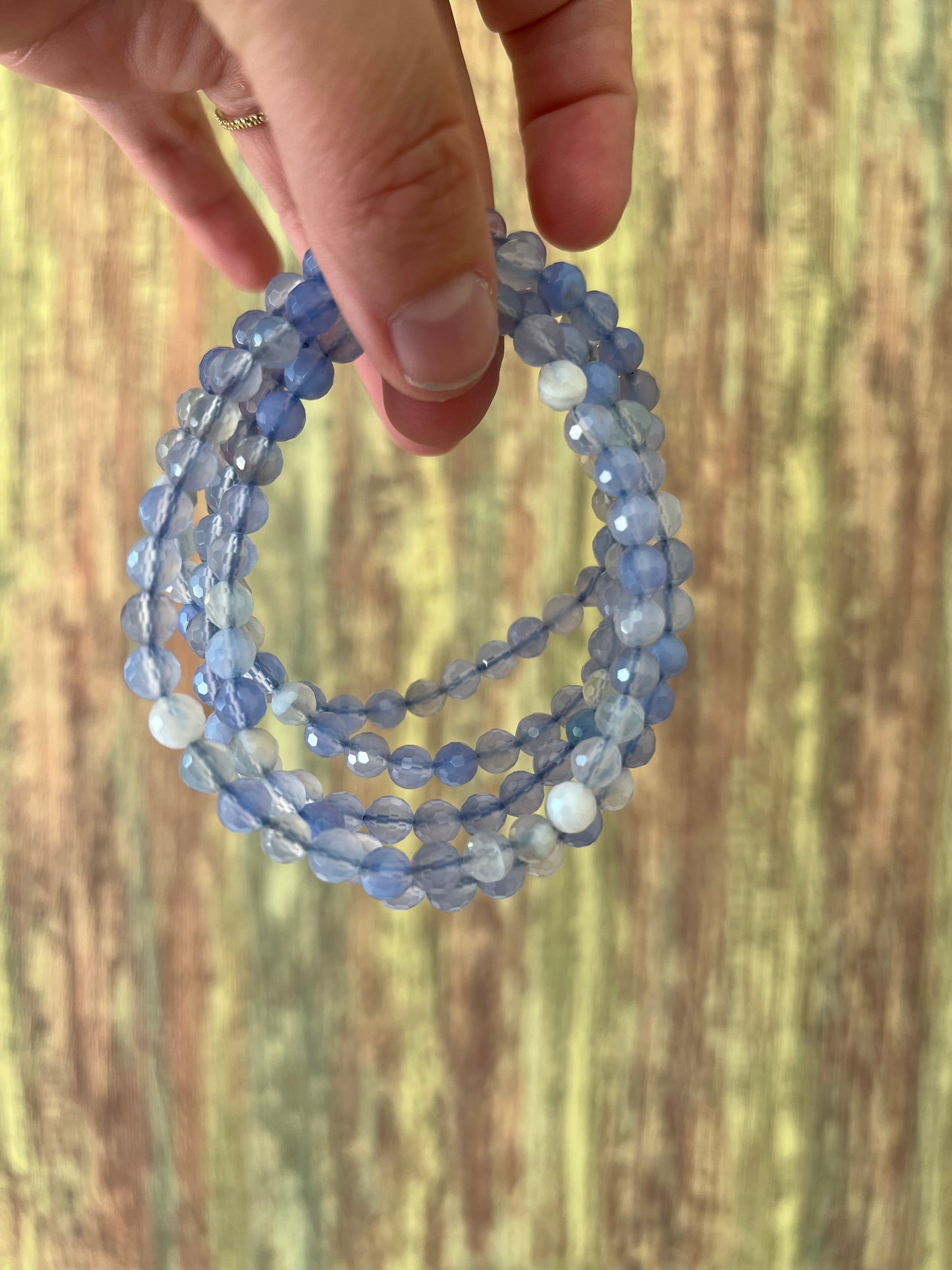 Armband Blau Achat – polierte 6 mm Edelsteinperlen, ca. 18 cm