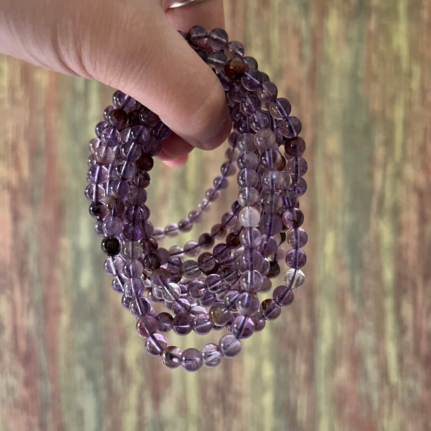 Armband Lodolith Quarz – polierte 6 mm Edelsteinperlen, ca. 18 cm