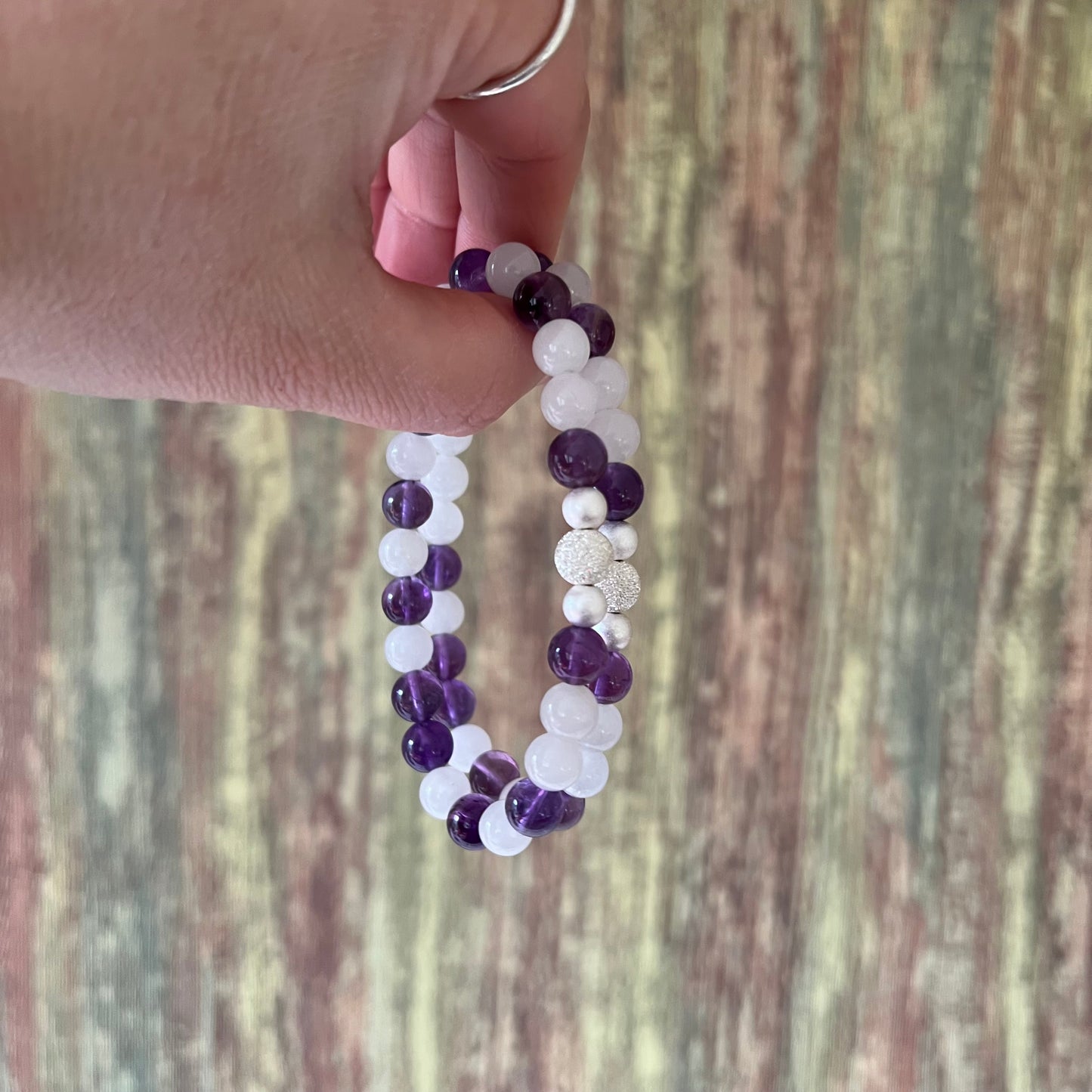 Mondstein & Amethyst – Edelsteinarmband mit diamantierter Silberperle - Armband