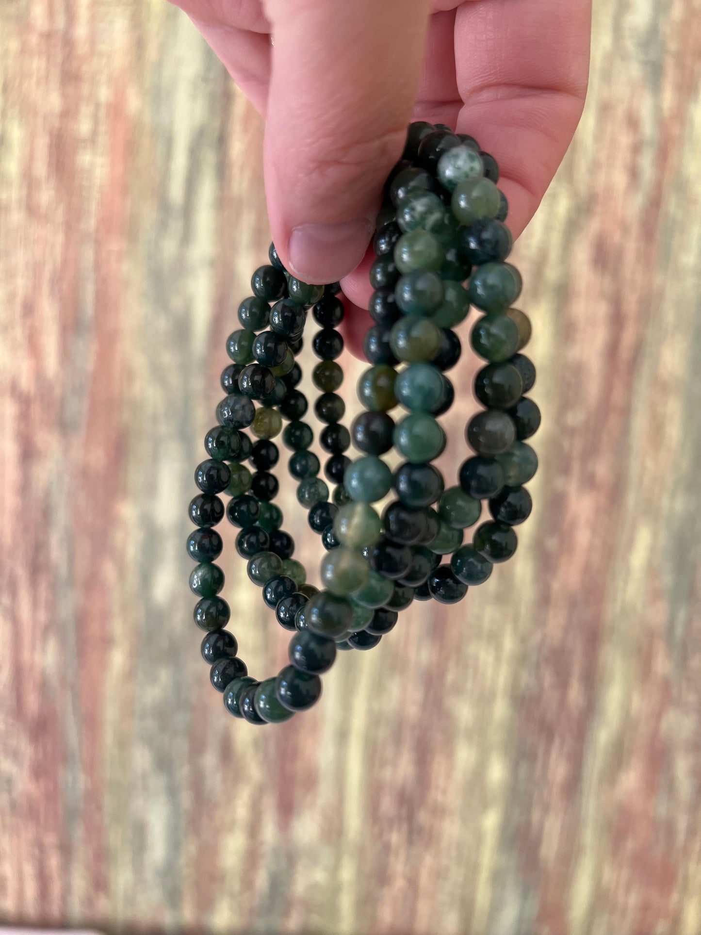 Armband Moosachat – polierte 6 mm Edelsteinperlen, ca. 18 cm