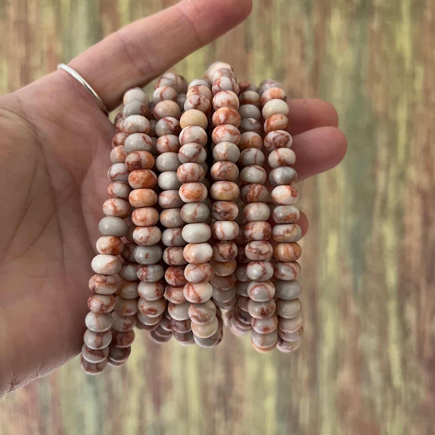 Armband Seidenjaspis – natürliche 5x8 mm Edelsteinperlen, ca. 18 cm